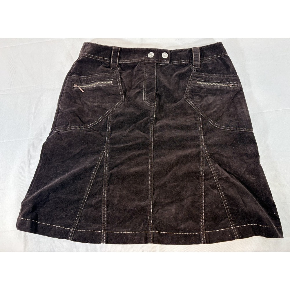 Gitano Women's Size 12 Dark Brown Corduroy A-Line Skirt Zip with Pockets